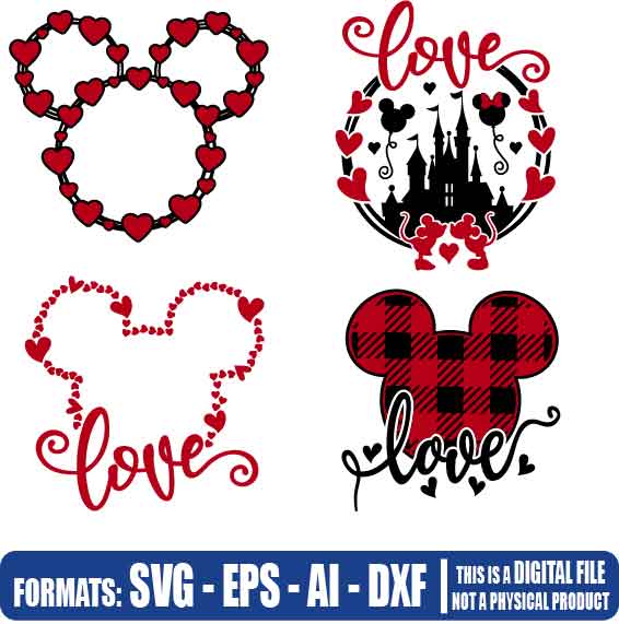 Mickey mouse, disney, love Valentine´s day - Vectorisvg - Multipurpose,  svg, dxf, eps, ai, cricut, silhouette