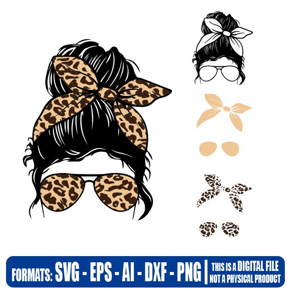 Bun Mom Life with leopard, Multipurpose, svg, cut, dxf, eps, ai, cricut ...