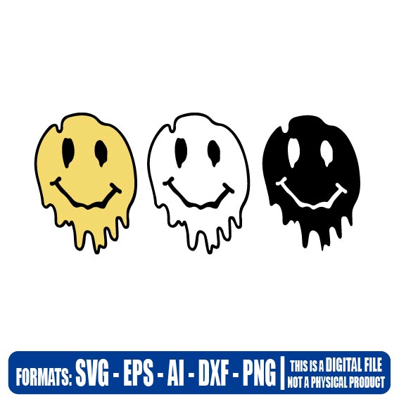 Melting Smiley Face, dripping smiley face svg, happy face svg, smiley ...