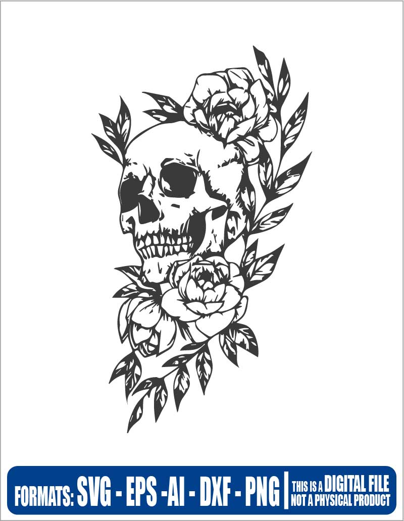 Skull flowers head, cricut, eps, svg, pdf, png, file cut, t-shirt, file ...