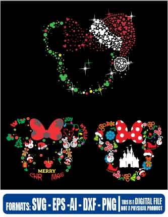 Mickey heads christmas, cricut, eps, svg, disney, mickey, christmas